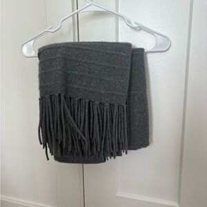 Halogen Charcoal Cashmere Oversized Knit Scarf with Fringe
